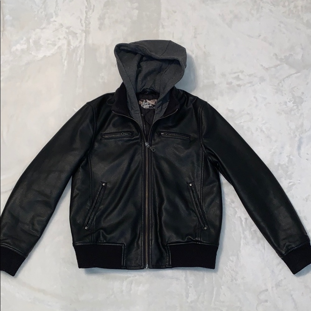 First Wave Boys Leather Jacket, black, size 10/12